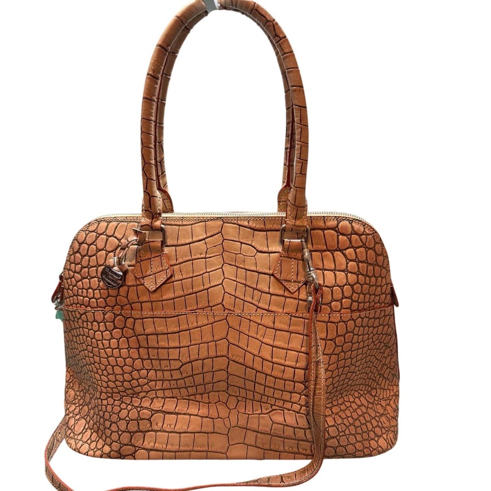 Dooney & Bourke Alto Zip Zip Satchel Croc Embossed Domed Leather Bag Crossbody